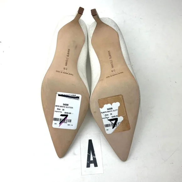 MANOLO BLAHNIK White glitter BB pumps sz 8 - Picture 12 of 14